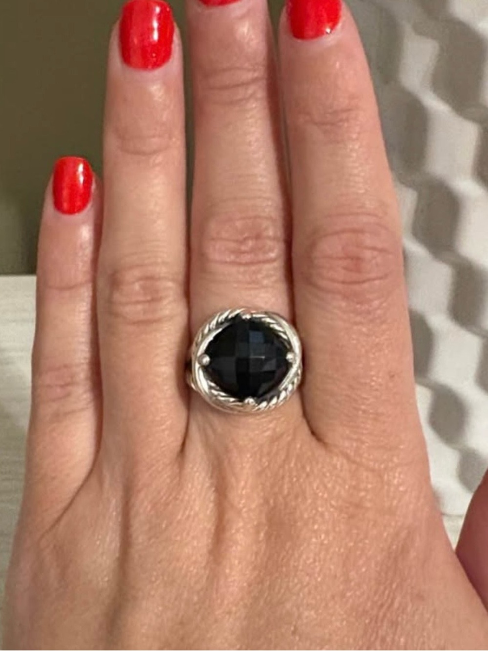 David Yurman Sterling Silver Onyx Cable Halo Ring